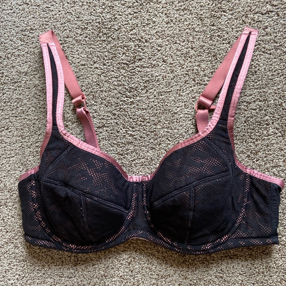 Pour Moi black/rose high impact contour sports bra sz 36 D UK